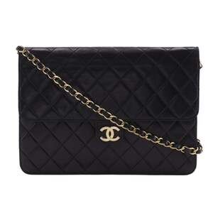 CHANEL Black Lambskin Leather Shoulder Bag